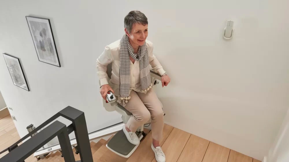 exiting stairlift at top of stairs